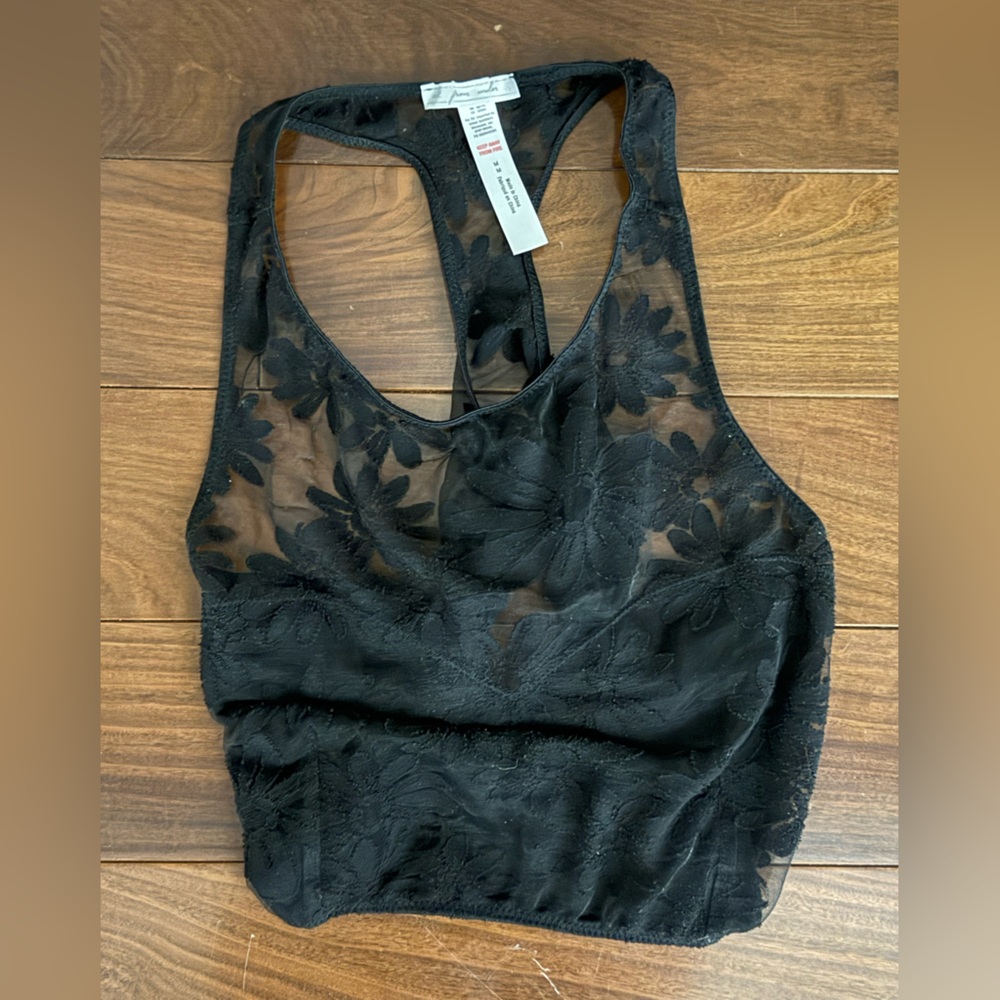 Urban Outfitters Black Floral Mesh Crop Top